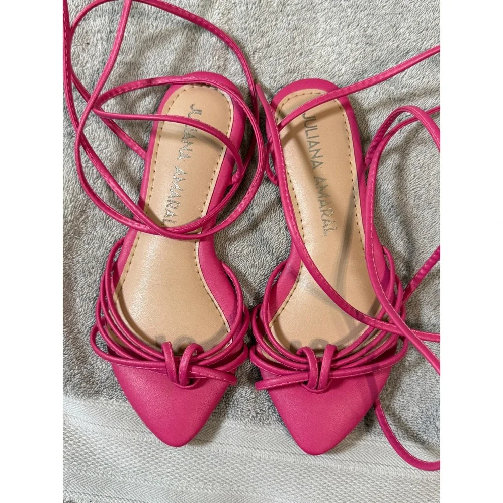 juliana amaral size 5.5 women pink strappy sandals pointed toe ankle tie leather